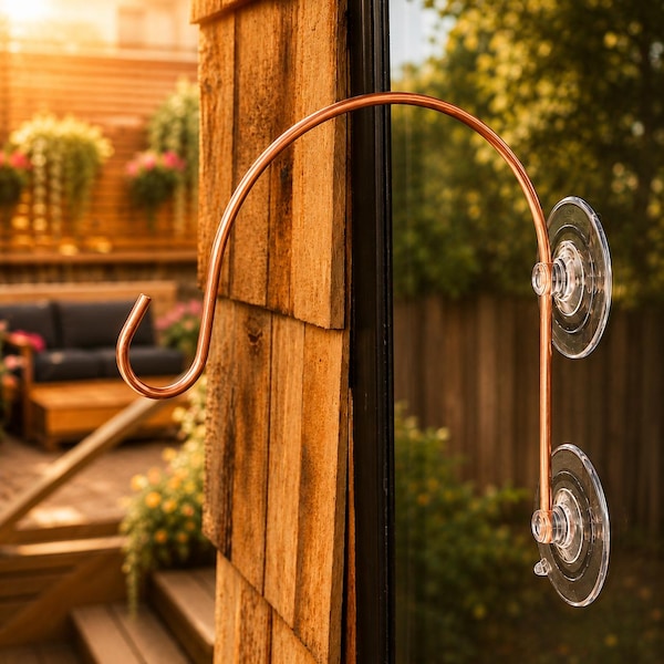 Window Hummingbird Feeder Hanger, Copper Hook, Handmade, Spiral Feeder Accessory