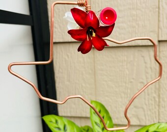 Mangeoire pour colibris du Texas | Mangeoires à bonbons | Cuivre | Aluminium | Moderne | Bouteilles en verre | Fil métallique