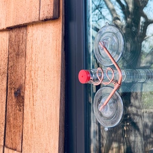 Geo Mini Window Hummingbird Feeder: Copper | Sweet Feeders | Geo Mini | Copper and Aluminum | Modern | Glass Bottles | Suction Cups