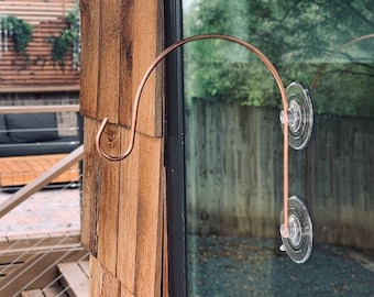 Copper Hummingbird Feeder Hanger: Window Suction Cup Display