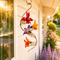 Window Hummingbird Feeder, Four Station, Spiral Feeder, Copper, Glass, Handmade, Bird Lover Gift