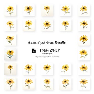Watercolor Black Eyed Susan Flower PNG | 1x1 | Instant Digital Download | Mothers Day | Wedding Decor