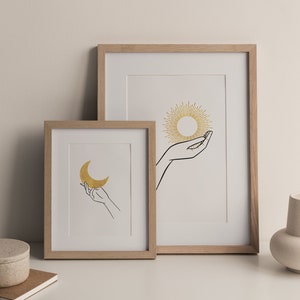 Sun and Moon Print Set of 2, Sun Poster, Moon Wall Decor, Live By The Sun, Love By The Moon, Sun and Moon Modern Art, Celestial Printables