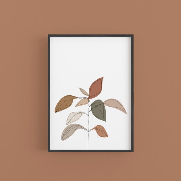 Abstract Leaf Print, Colourful Leaves Wall Art, Minimalist Plant Printable, Fine Line Art, Contemporary Botanical Prints, Organic Forms Art