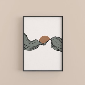 Landscape Wall Art, Abstract Sun Print, Printable Neutral Wall Art, Warm Color Palette, Minimalist Digital Print, Mountain Print, Boho Art,