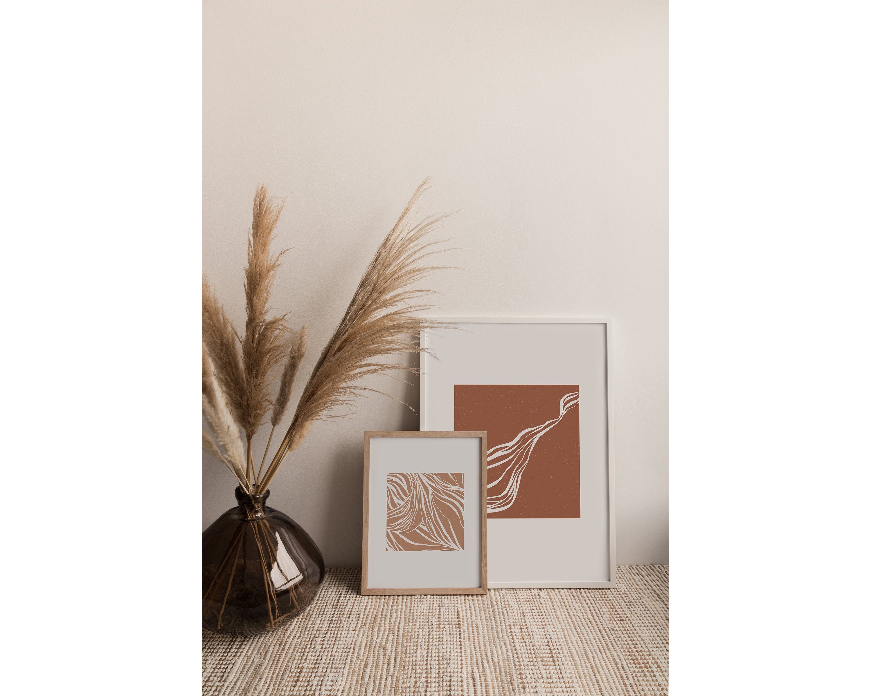 Abstract Set of 2 Prints, Abstract Lines Wall Art, Wave Wall Print