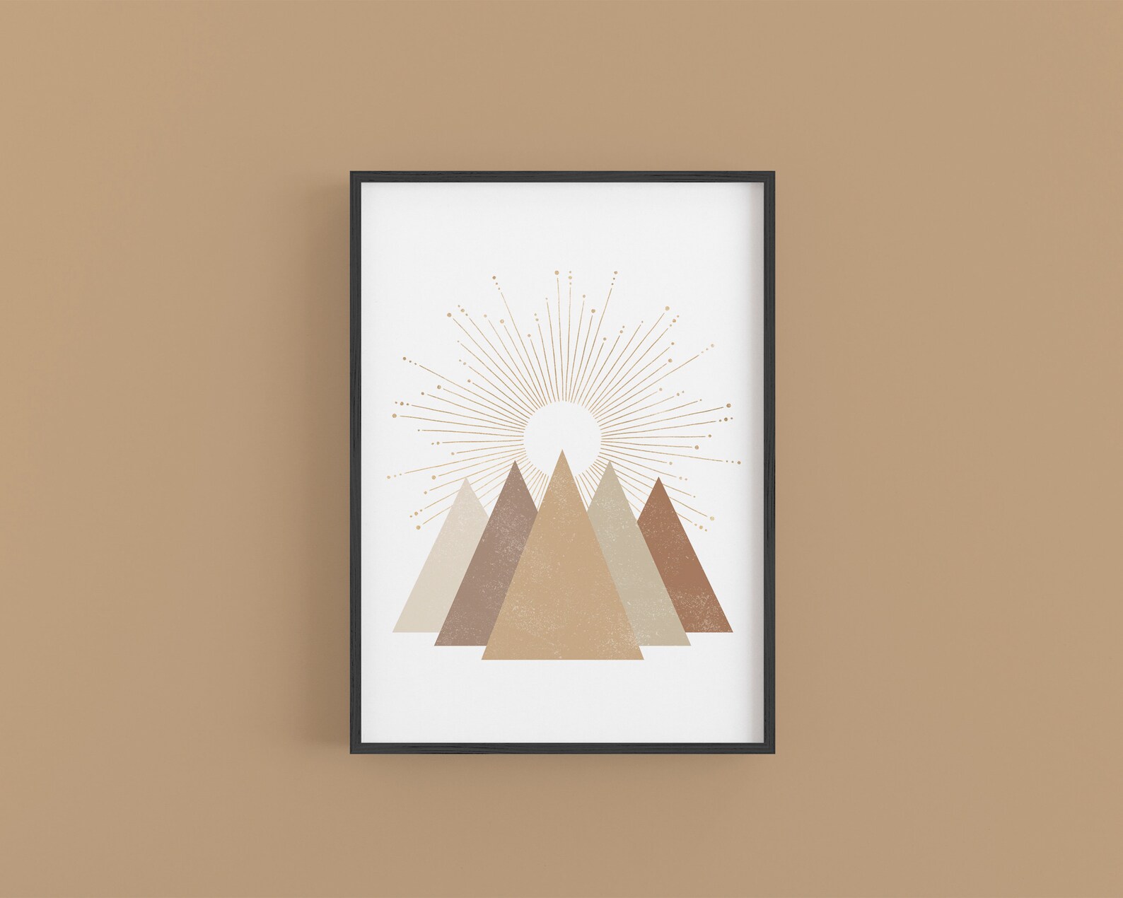 Geometric Mountain Wall Art, Sun Landscape Print, Mountain Range Prints, Earth Tone Print