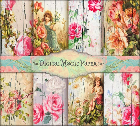 Decoupage rosas madera textura papel digital, fondos florales shabby, papel de rosas victorianas, descarga floral, madera digital, papel vintage