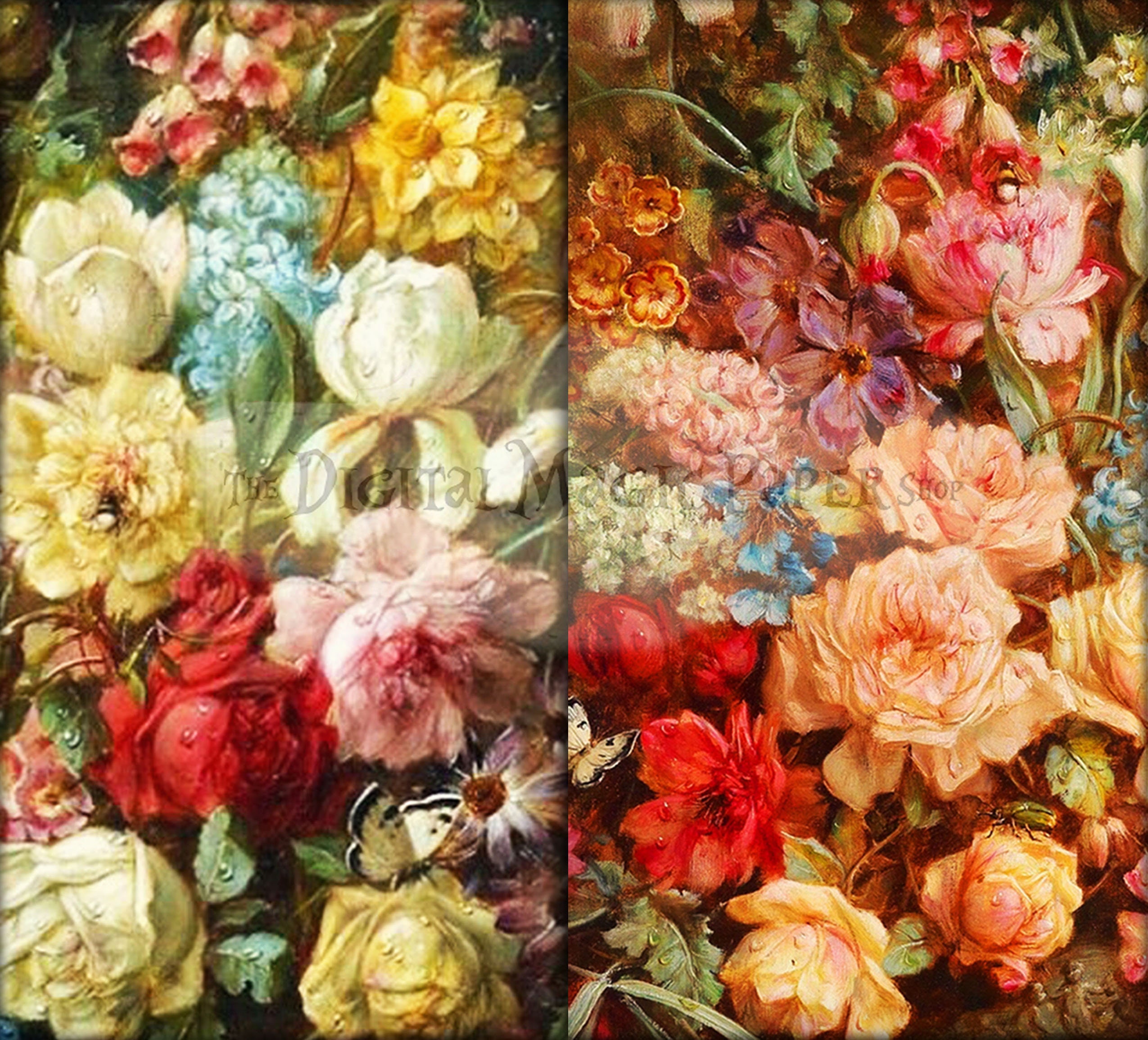 Vintage Roses Decoupage Floral Digital Papers Roses Download Etsy UK