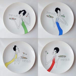 Fitz and Floyd “Thin Is In” Dessert Plate – 7&quot; Fashion Illustration, Pop Art Style