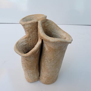 Handmade Studio Pottery Multi Open Triple Mouth Bud Vase Organic Ceramic Planter