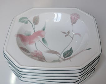 Mikasa Continental Silk Flowers Bowls 6 Pcs Barely Used Pink Teal Flowers