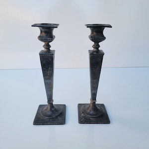 Antique 1920s Repousse Silver Plated Candlesticks - Dutch Village Windmill Taper Candle Holders Barbour Silver Co. Art Nouveau Revival Decor