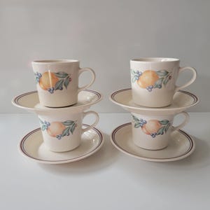 Corelle by Corning Abundance Cup & Saucer Coffee Tea Set of 4 Fruit Sandstone