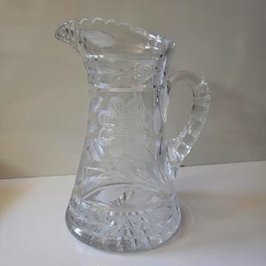 ABP American Brilliant Period Cut Glass Pitcher Flower Leaf Pattern 9&quot;