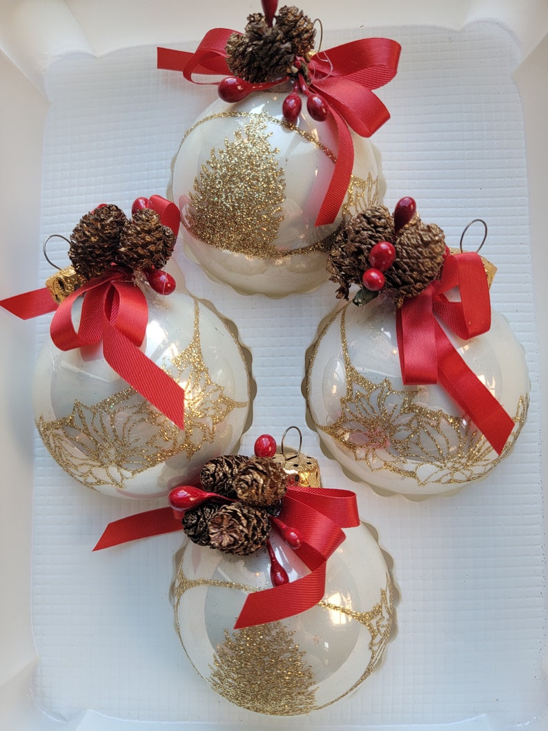 Vintage Victorian Style Glass Ball Ornaments Pinecone Ribbons Etsy