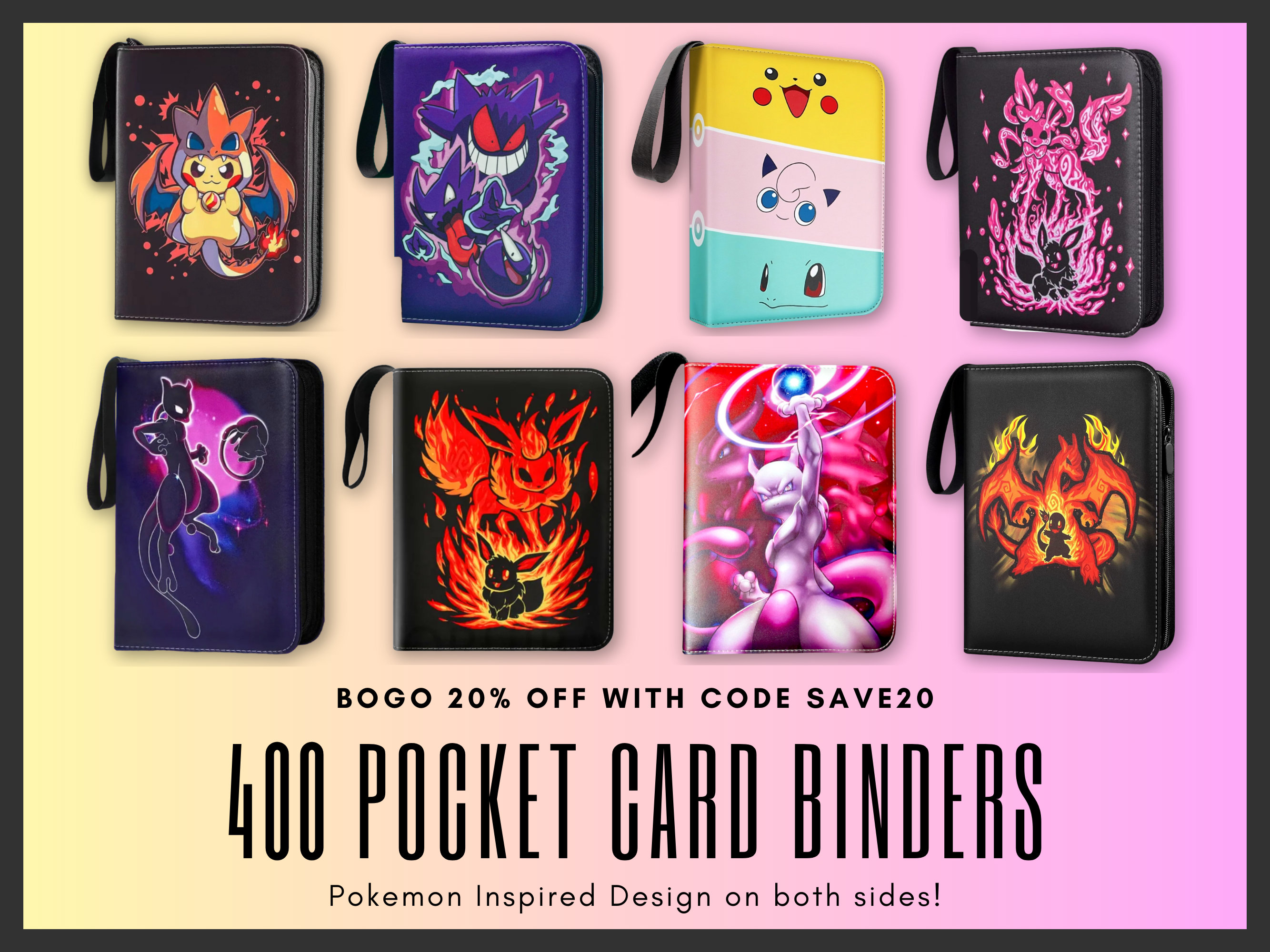 2-Pocket Mini Cards Binder for Pokemon Cards Fit 80 Pcs Cards