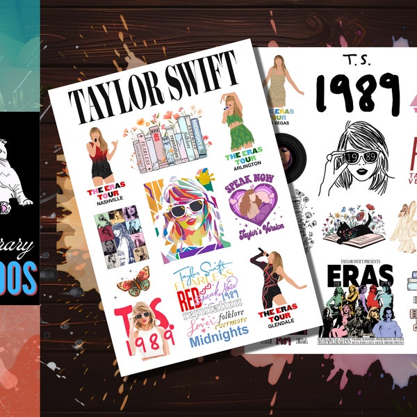 Taylor Swift Inspired Temporary Tattoo Sheet Set Eras Tour Tattoo Set Full Color, Vibrant Fake Tattoo Sheets.