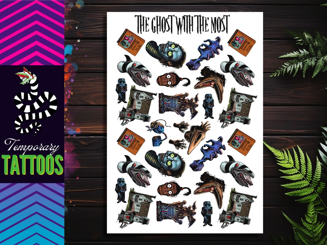 Beetlejuice Temporary Tattoos Waterproof Tattoo Sheet Full Color ...