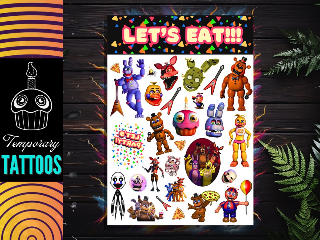 FNAF Five Nights at Freddy's Temporary Tattoos Waterproof Tattoo Sheet ...