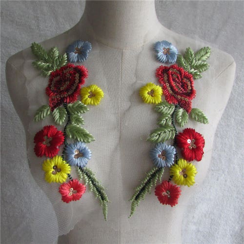 Appliques Floral Appliques Colorfulflower Lace.flower Etsy