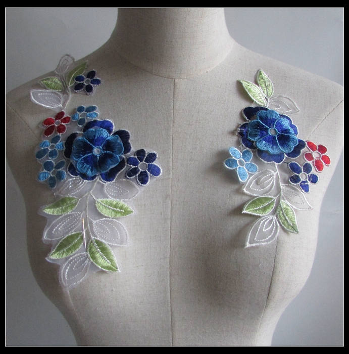 Blue Flower Applique.flower Patches.floral Appliques/blue Lace Etsy