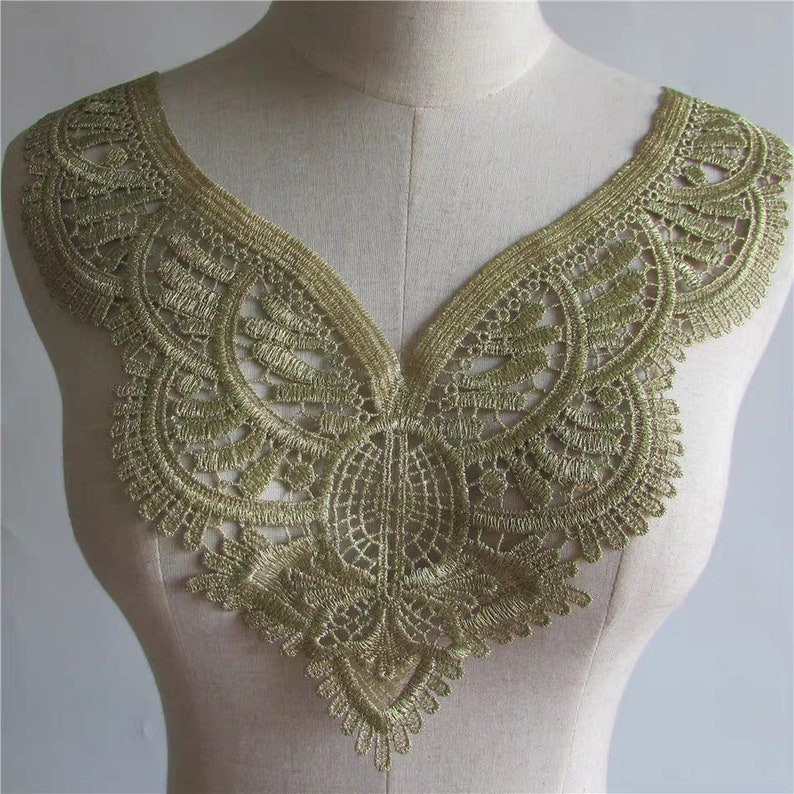 Gold Lace Applique Gold Applique Collar Fabric for Etsy