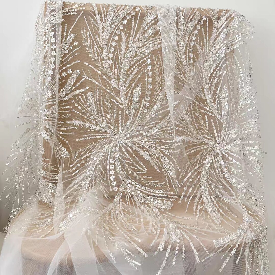 Wedding Dress Crystal Beaded Fabric Sell by the Yard. Sewing Project Beaded Fabric. Party Dress