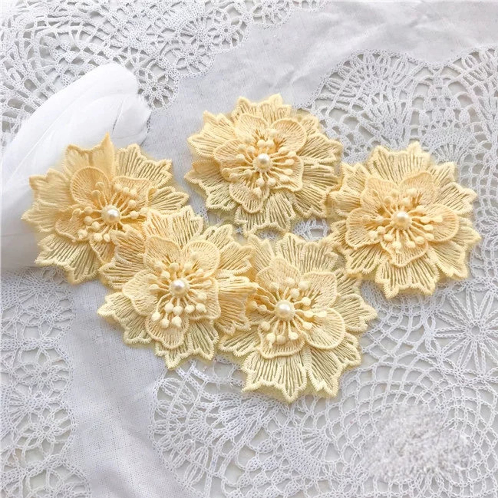 Light Yellow Applique Flower Applique Embriodery Design Etsy