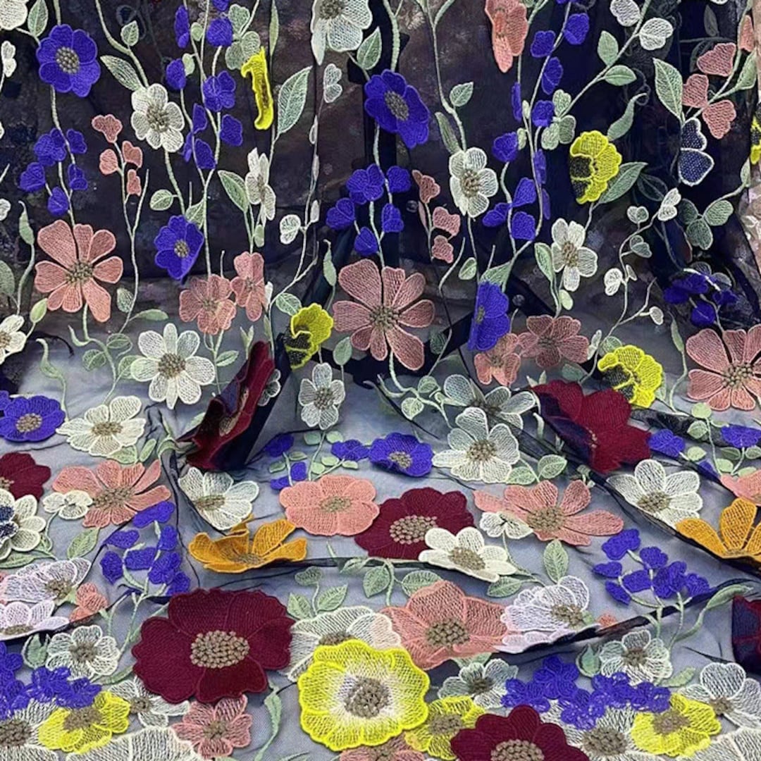 3D Flower Fabric Embroidery Flower Mesh Fabric With Colorful Etsy