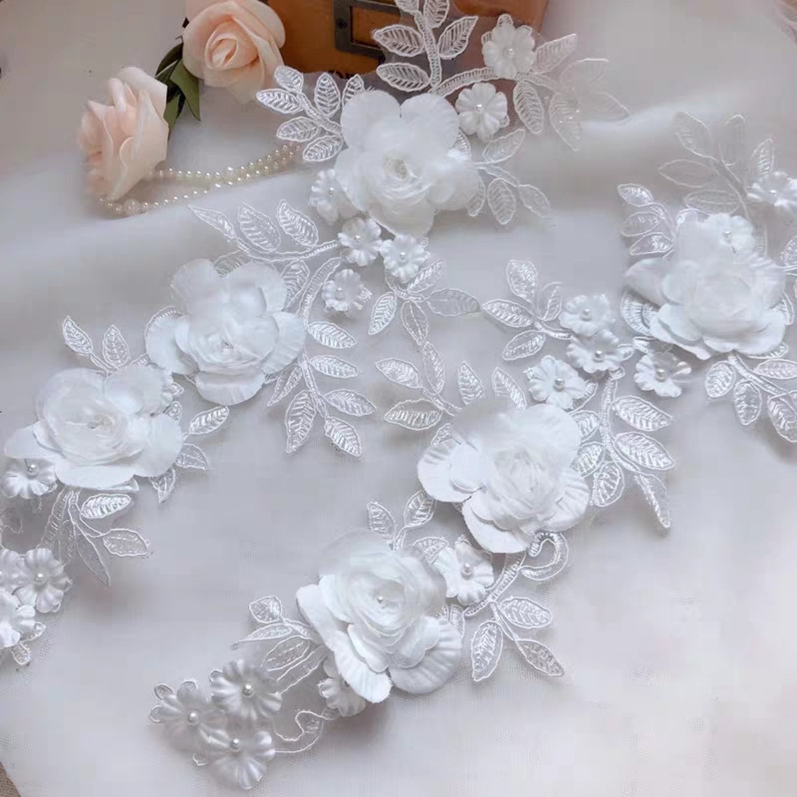 Wedding Dress Flower Applique White Flower Applique 3D | Etsy