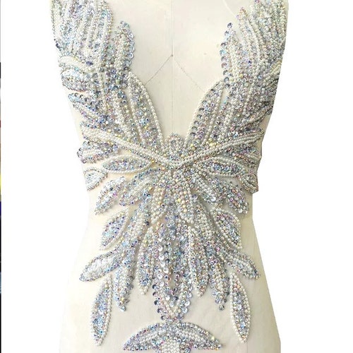 Rhinestone Applique Heavy Beaded Bodice Patch Clothing Dress Etsy