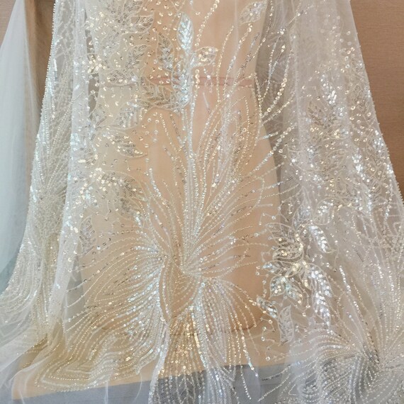 Wedding Dress Crystal Beaded Fabric Sell by the Yard. Sewing Etsy