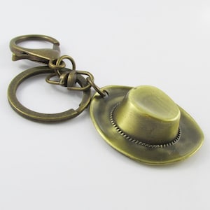 3D Western Cowboy Hat Keychain Keyring Antique Bronze 105mm