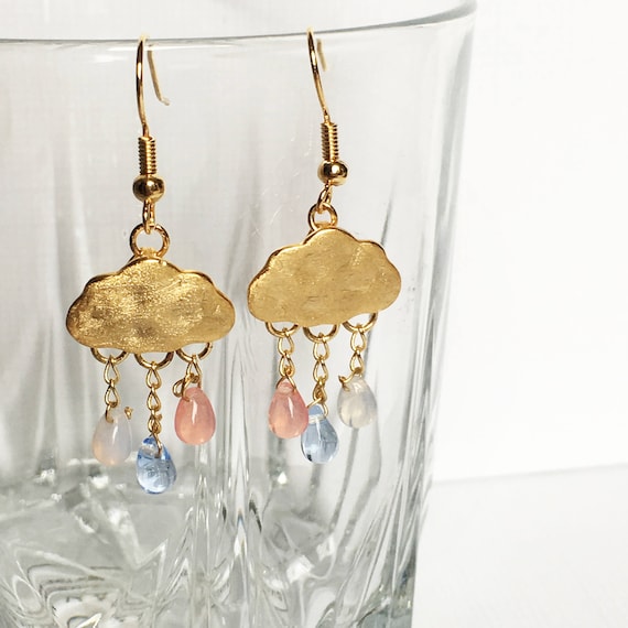 14k gold plated Free shipping USA! Rainbow with cloud dangle earrings