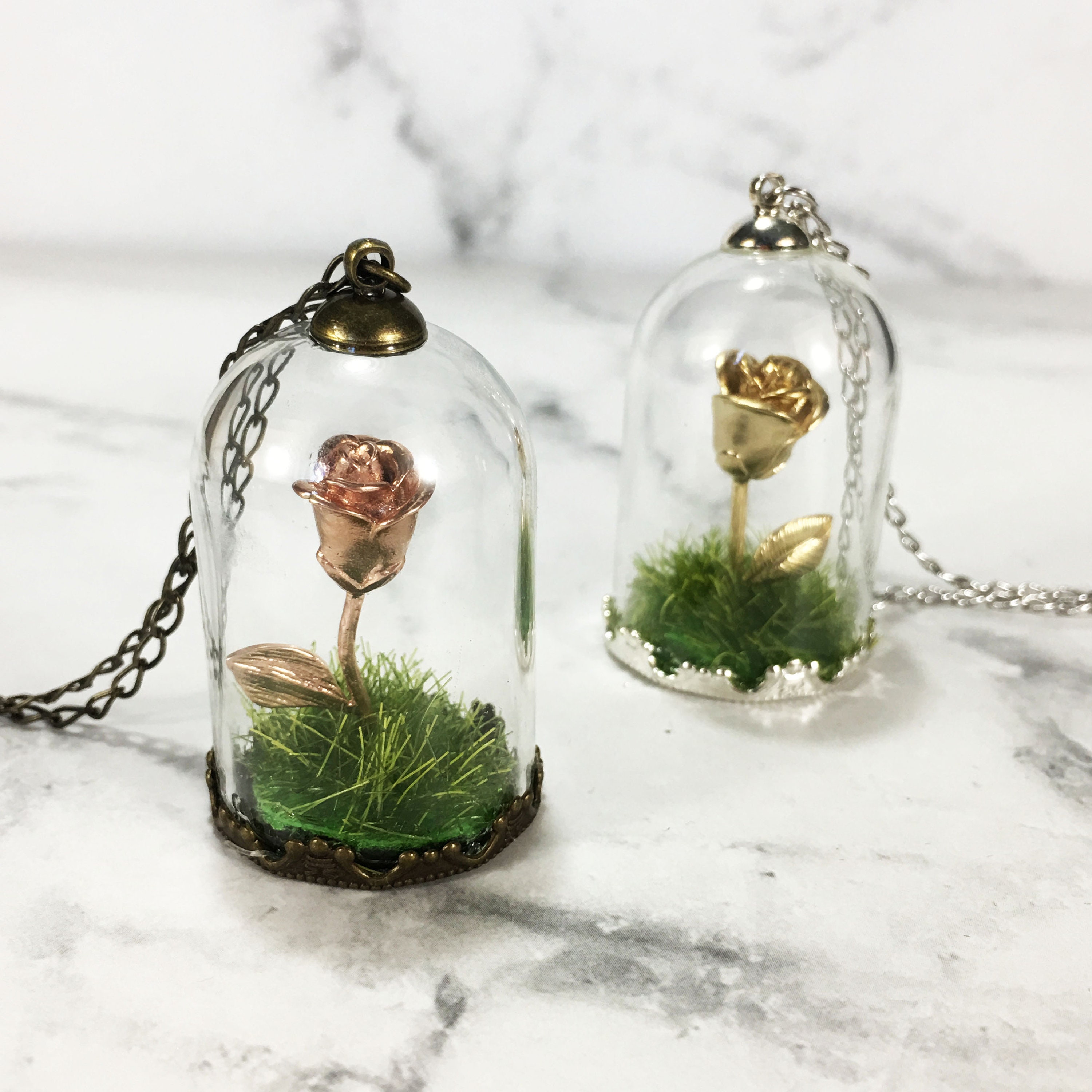 Beauty and the Beast Necklace Golden Rose Necklace Rose Etsy