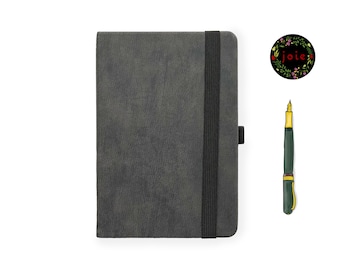 Grey Leather A5 Dot Grid Notebook, Planner with 160 GSM Paper, Weekly Planner, Dotted Journal, Daily Planner, Monthly Planner, Art Planner