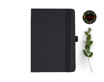 Black Leather A5 Dot Grid Notebook, Planner with 160 GSM Paper, Weekly Planner, Dotted Journal, Daily Planner, Meditation Notebook, Monthly