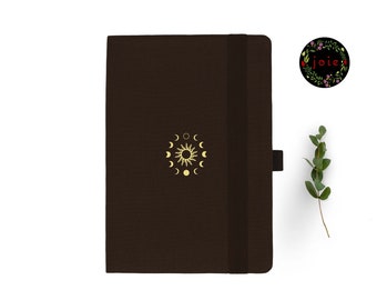 Zon en maan - Dot Grid notebook, dagboek, gestippeld papieren dagboek, maandagboek, schrijfdagboek, maandelijkse planner, productiviteit, planner