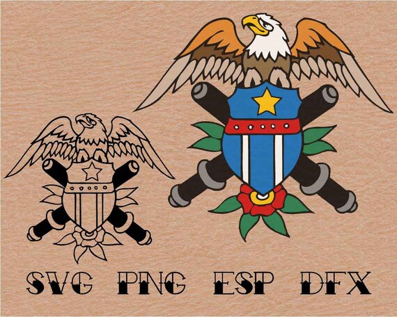 Old School Tattoo Usa Eagle 006 Vector Svg Clipart Digital Etsy