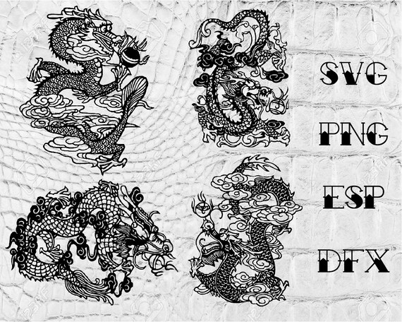 Download Chinese Paper Cut Dragon Vector Svg Clipart Silhouette Etsy