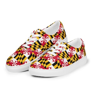 Maryland Flag Checker Pattern Men’s Lace-up Shoes