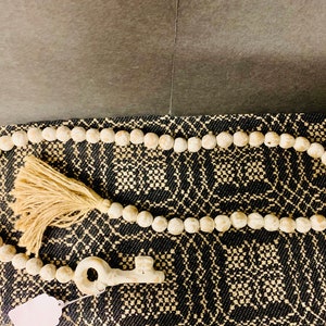 Wood Bead Garland with Tassels, Bead Garland, Wood Bead Strands, Cream Bead Garland, Farmhouse Garland, Boho Farmhouse Beads, Farmhouse,