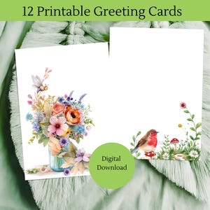 12 Greeting Card Blank, Flower Cards Set, Note Cards Pack, Blank Cards Printable, Digital Floral Cards Print, Wildflower Pack Cards,Gift