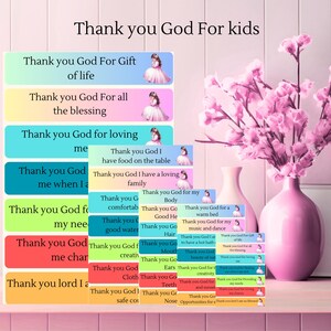 デジタルダウンロード、クリスチャン向け子供用カード、神様への感謝、印刷可能なカード、サンキューカード、83語、A4サイズ12枚、子供用カード、聖書の一節