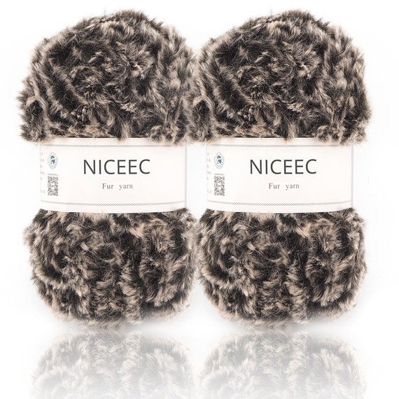 Faux Fur Yarn Chunky Yarn Crocheting Crochet Yarn Knitting Fluffy Yarn (Black)