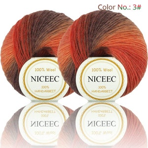 NICEEC 2 Skeins Soft Rainbow Yarn 100% Wool Gradient Multi Color Yarn For Crocheting Knit Total Length 180m×2(196yds×2,50g×2)-3