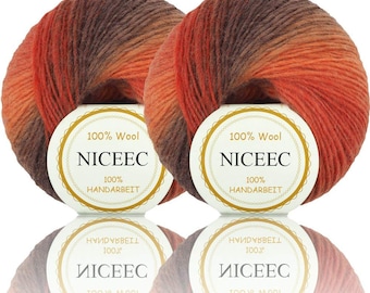 NICEEC 2 Skeins Soft Rainbow Yarn 100% Wool Gradient Multi Color Yarn For Crocheting Knit Total Length 180m×2(196yds×2,50g×2)-3