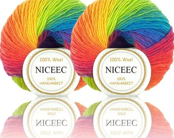 NICEEC 2 Skeins Soft Rainbow Yarn 100% Wool Gradient Multi Color Yarn For Crocheting Knit Total Length 180m×2(196yds×2,50g×2)-11