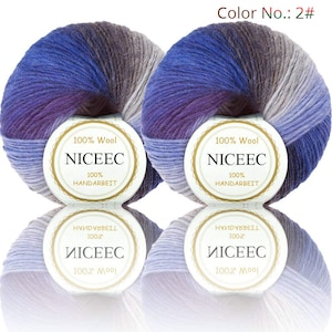 NICEEC 2 Skeins Soft Rainbow Yarn 100% Wool Gradient Multi Color Yarn For Crocheting Knit Total Length 180m×2(196yds×2,50g×2)-2